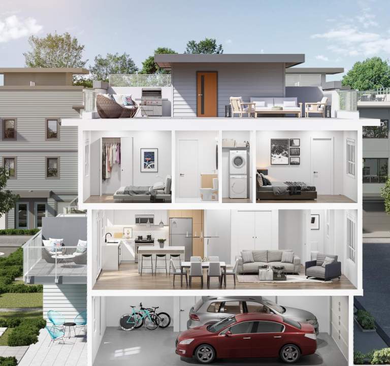 Cinema District Dollhouse view of townhomes in Abbotsford