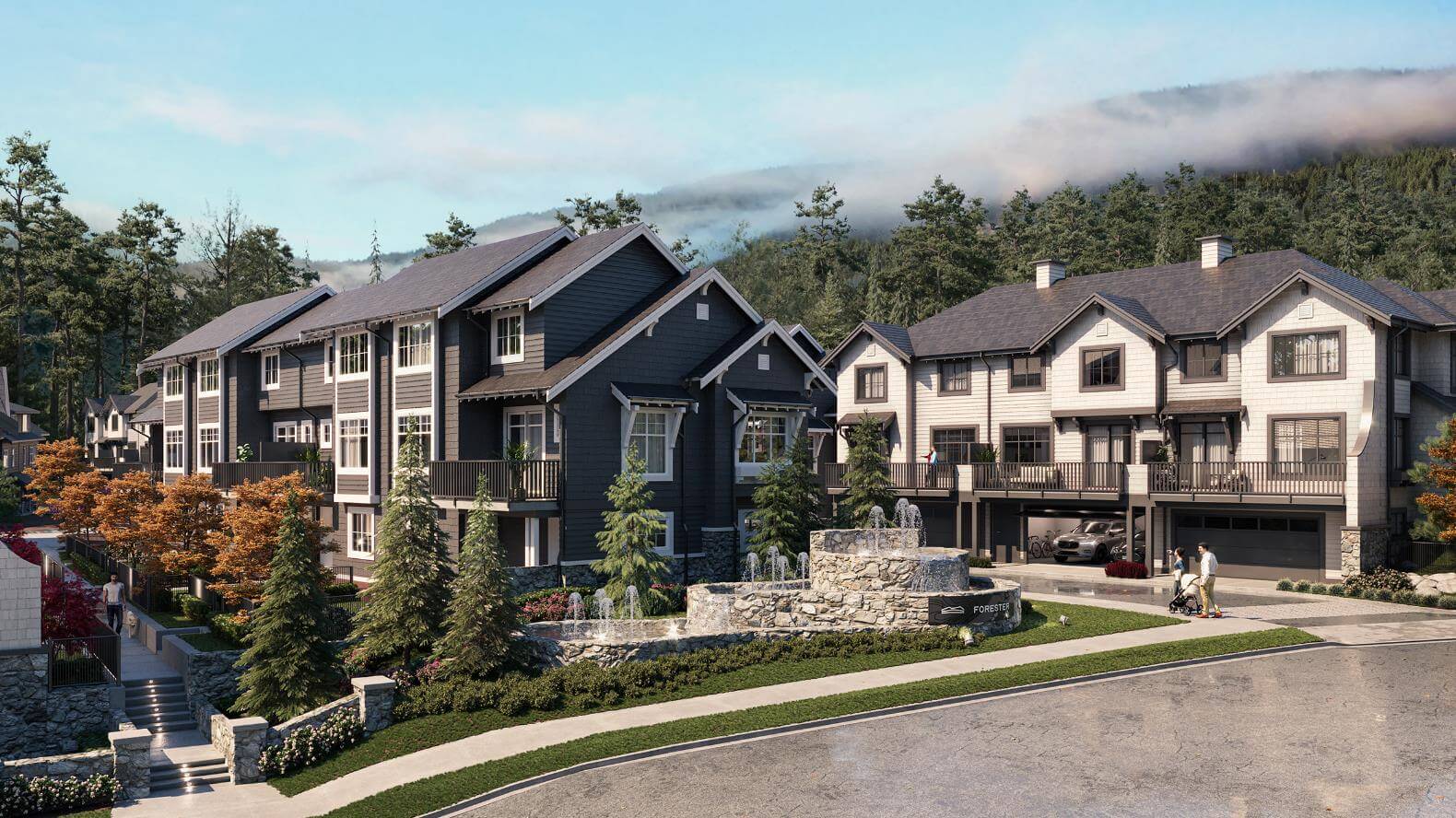 Rendering of Forester luxury townhomes at Burke Mountain