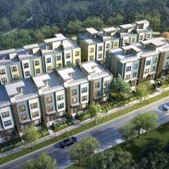 Aerial view of Burke Place Townhomes in Coquitlam