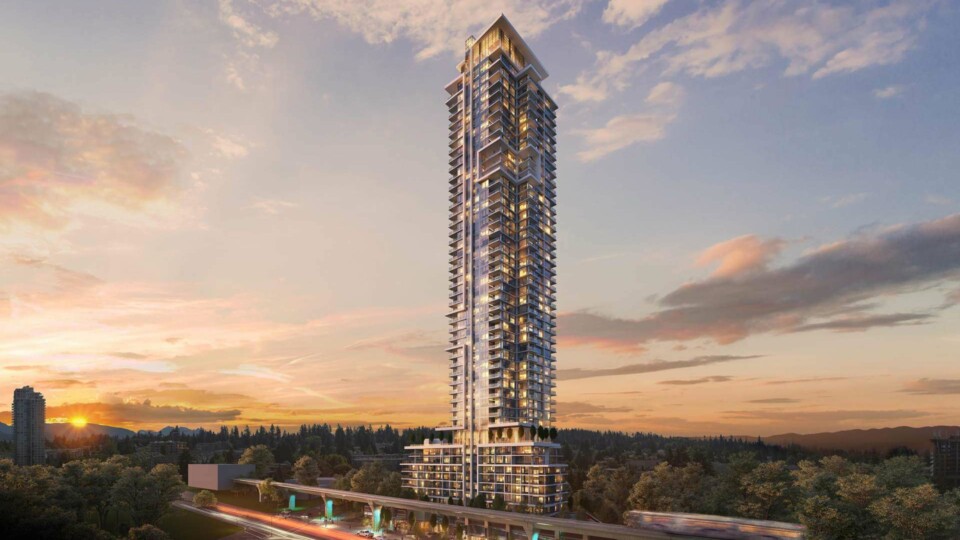 Rendering of Highpoint at twilight in Coquitlam