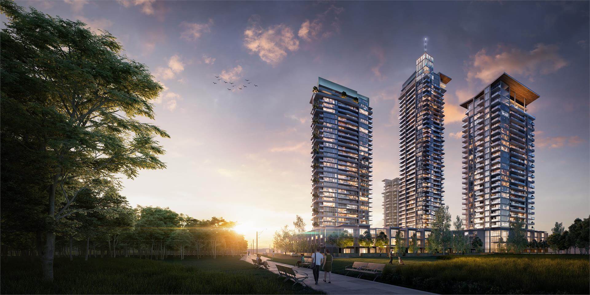 Rendering of 4 towers at Lumina Brentwood by Thind Properties