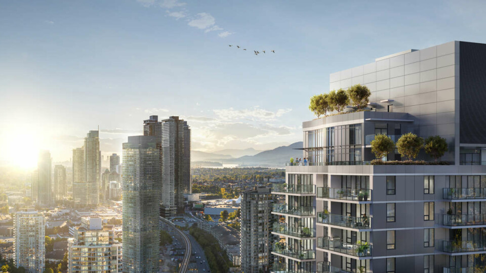 Rendering of Slate Burnaby towers + view