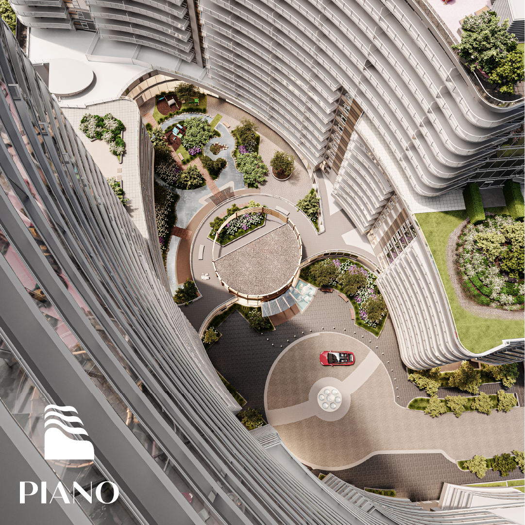Rendering of The Piano courtyard aerial