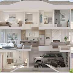 Rendering of Crofton townhomes - dollhouse layout