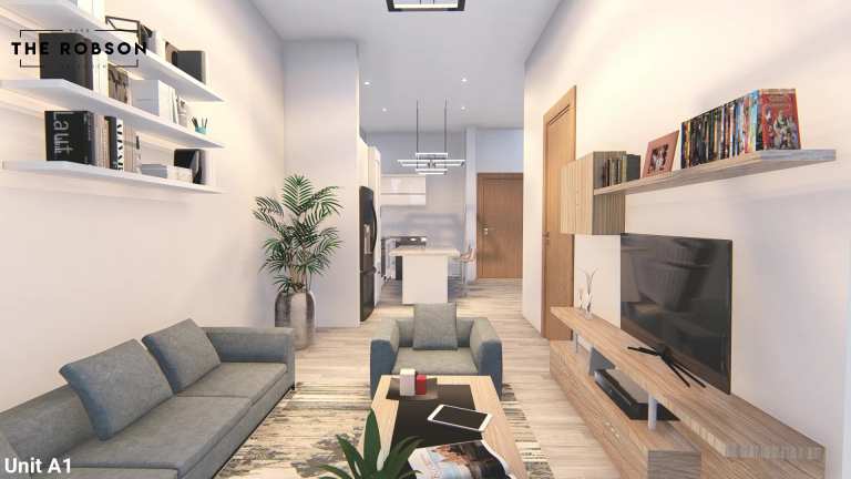 Rendering of The Robson living room in Chilliwack BC