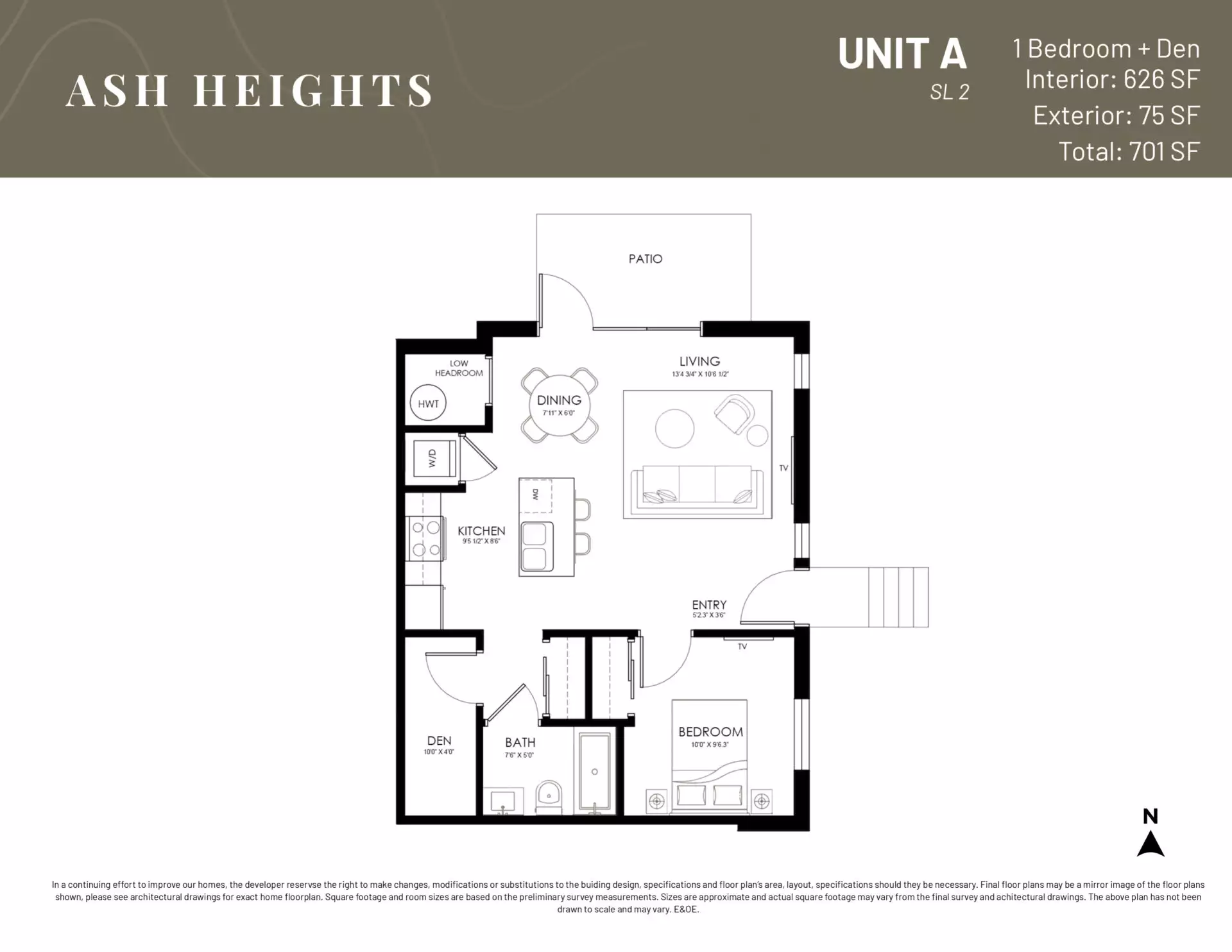 Ash Heights - Plan A ( 1 Bedroom + Den )