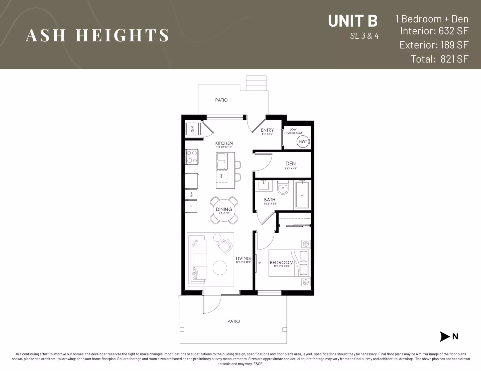 Ash Heights - Plan UNIT-B ( 1 Bedroom + Den )