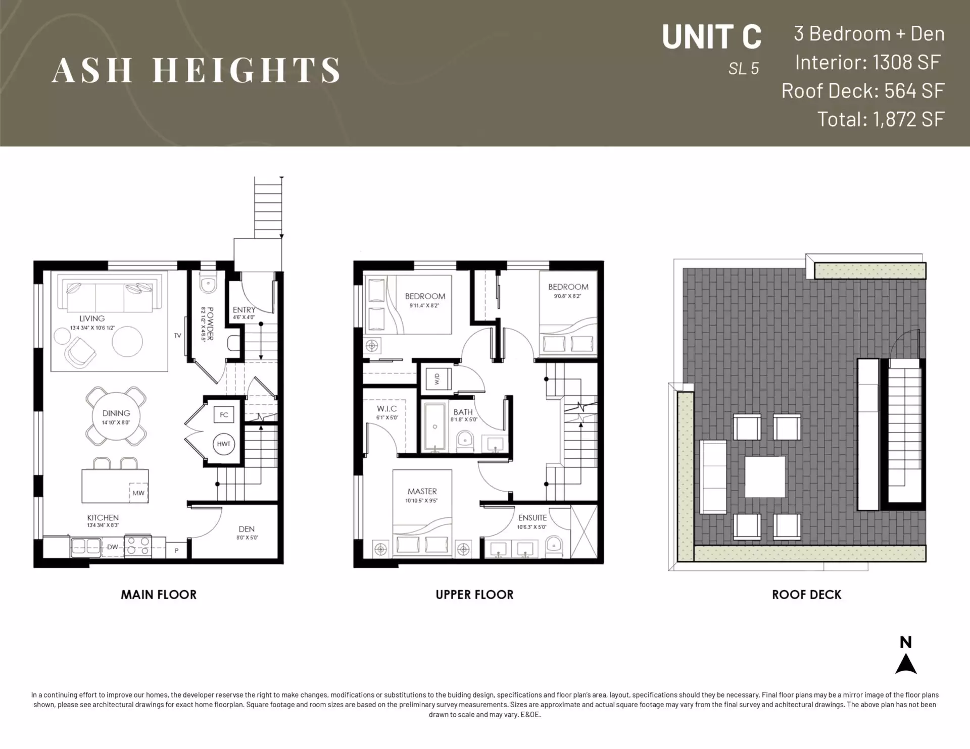 Ash Heights - Plan UNIT-C ( 3 Bedroom + Den )