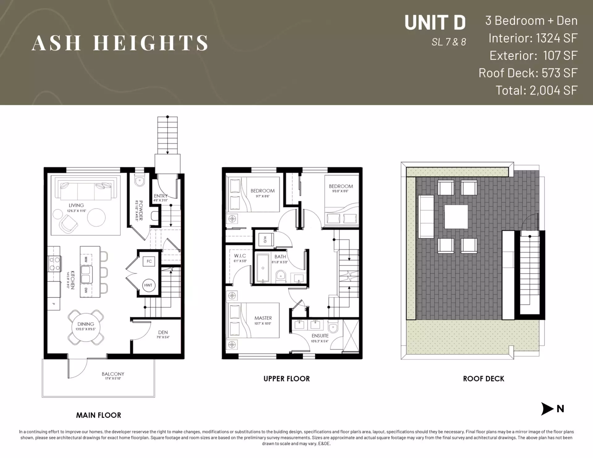 Ash Heights - Plan UNIT-D ( 3 Bedroom + Den )