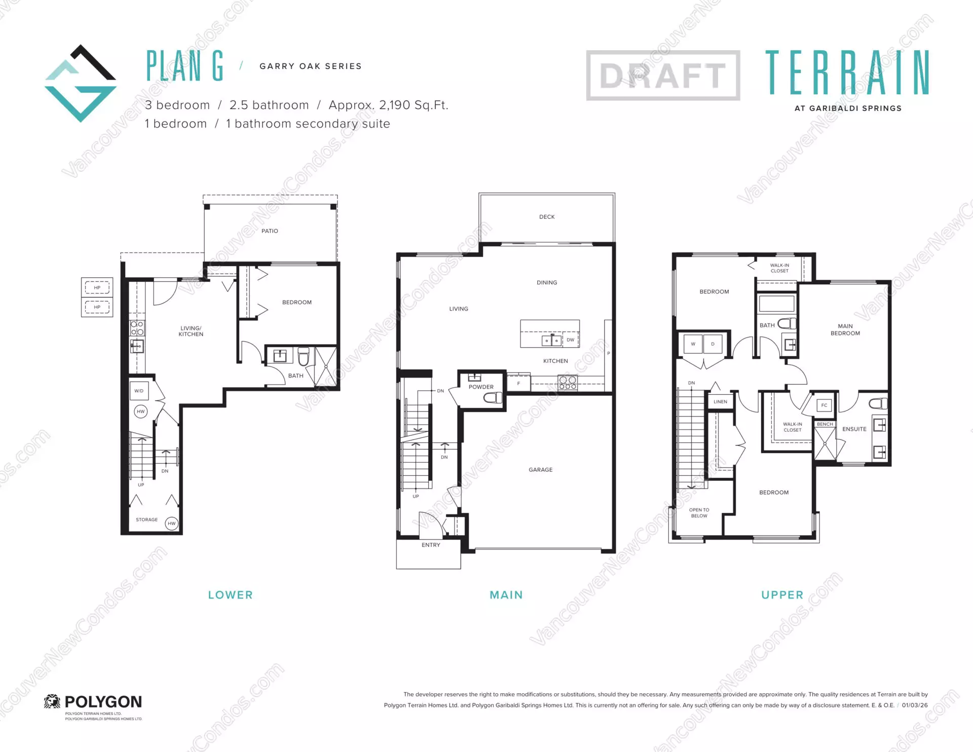 Terrain at Garibaldi Springs - Plan G ( 3 Bedroom + 1 Bedroom Secondary Suite )