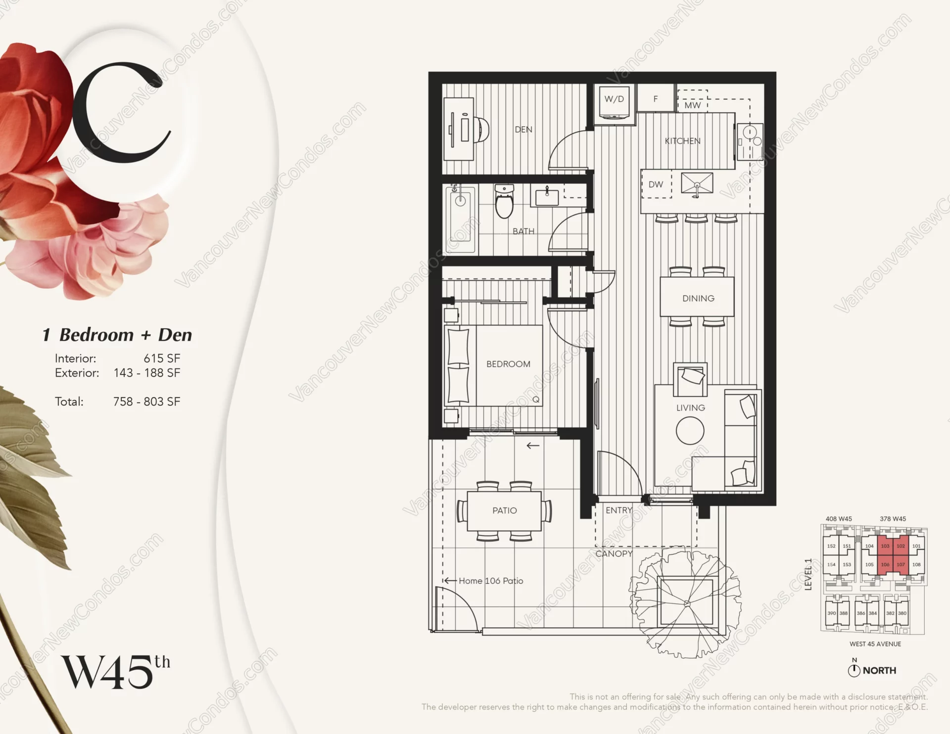 W45th at Oakridge Town Centre - Plan C ( 1 Bedroom + Den )