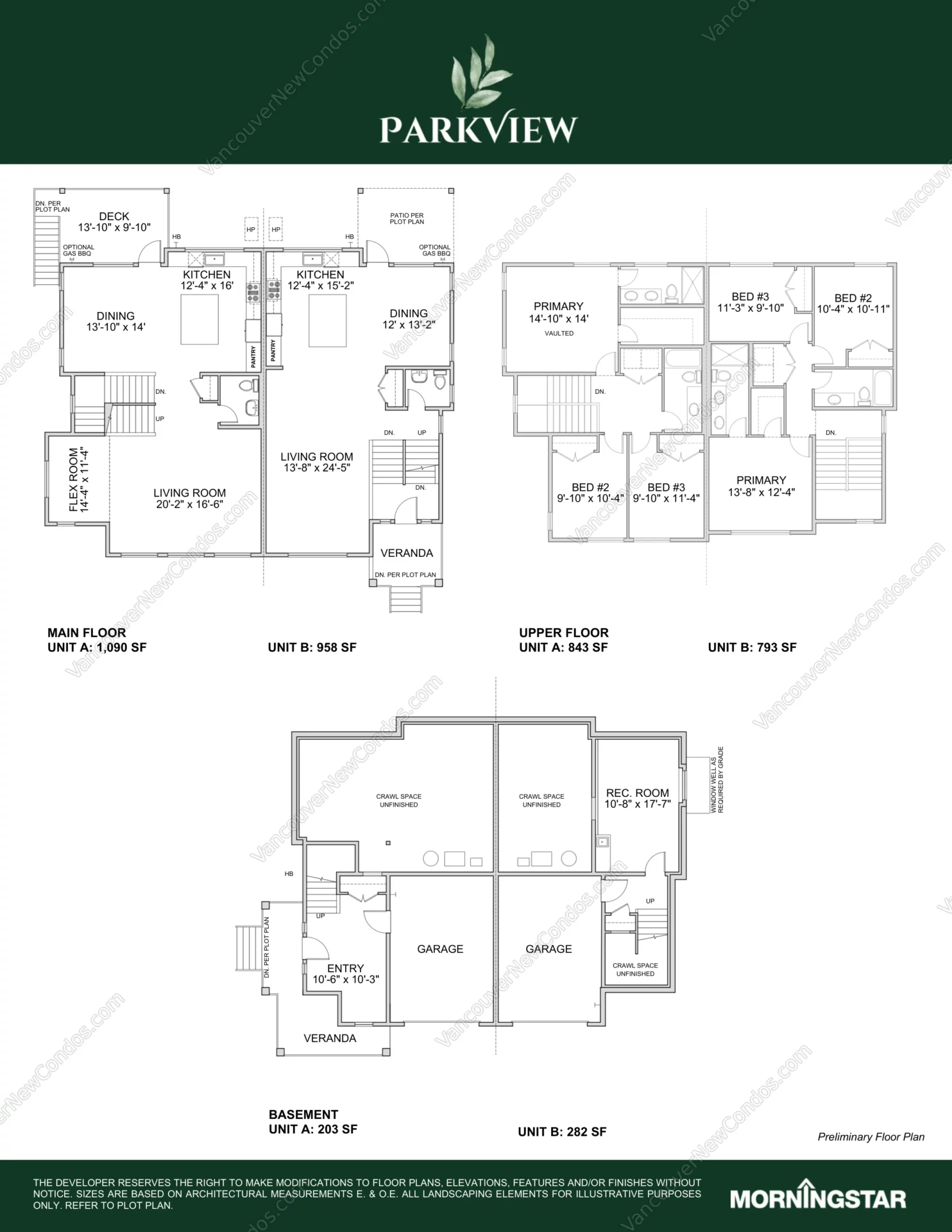Parkview - Plan UNIT-A,-UNIT-B-(MAIN,-UPPER,-BASEMENT) ( 3 Bedroom )