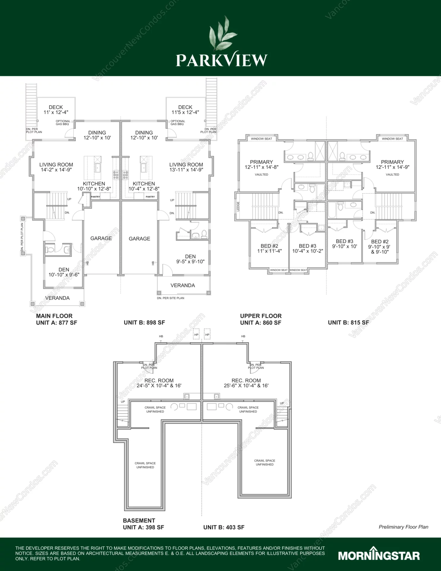 Parkview - Plan UNIT-A,-UNIT-B ( Multi-floor, 4 Bedroom (Upper Floor) )
