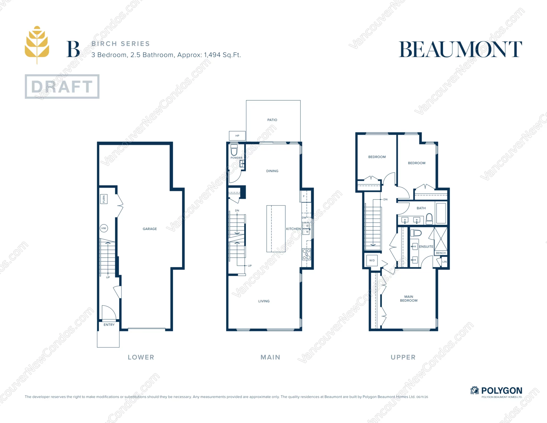 Beaumont by Polygon - Plan BIRCH-SERIES ( 3 Bedroom )