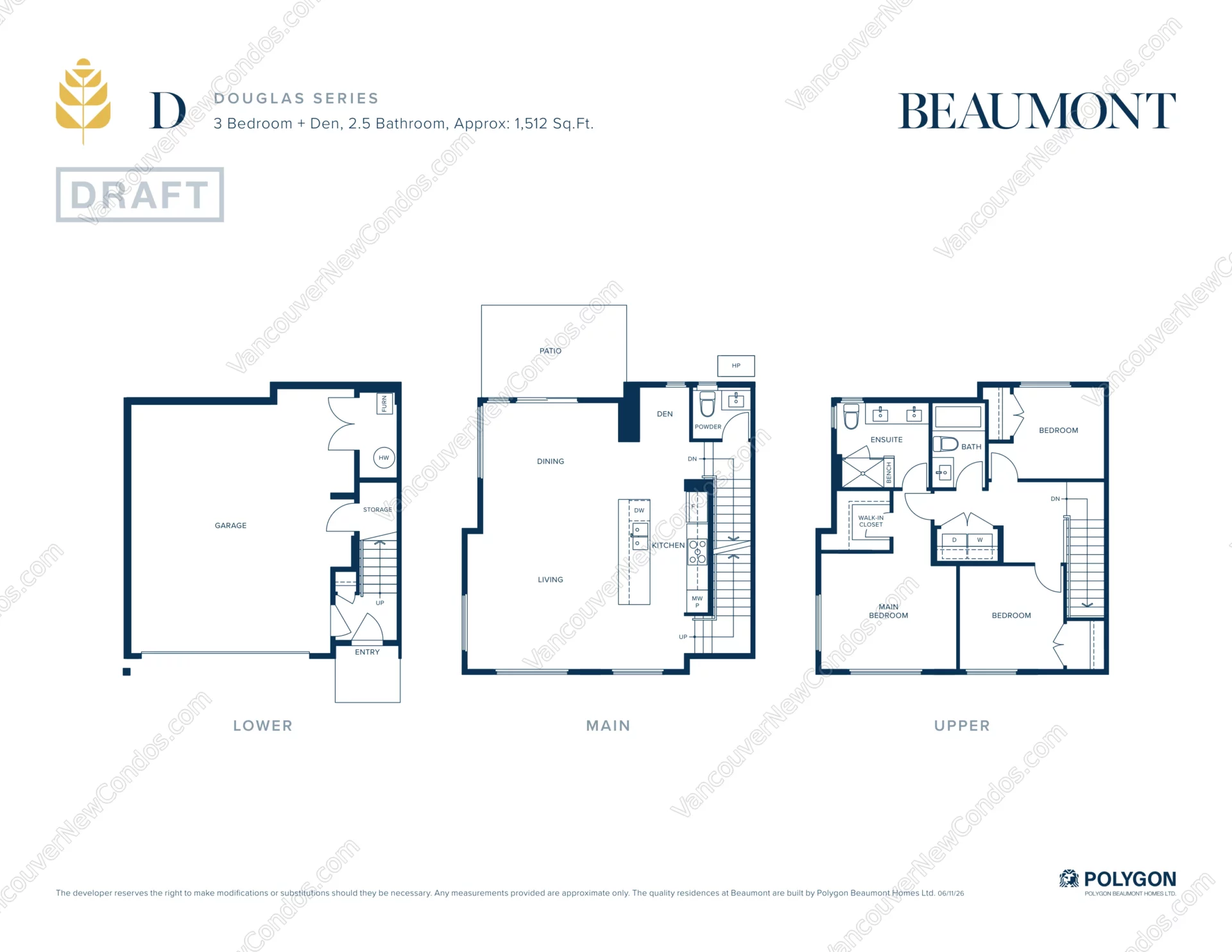 Beaumont by Polygon - Plan D-DOUGLAS-SERIES ( 3 Bedroom + Den, 2.5 Bathroom )