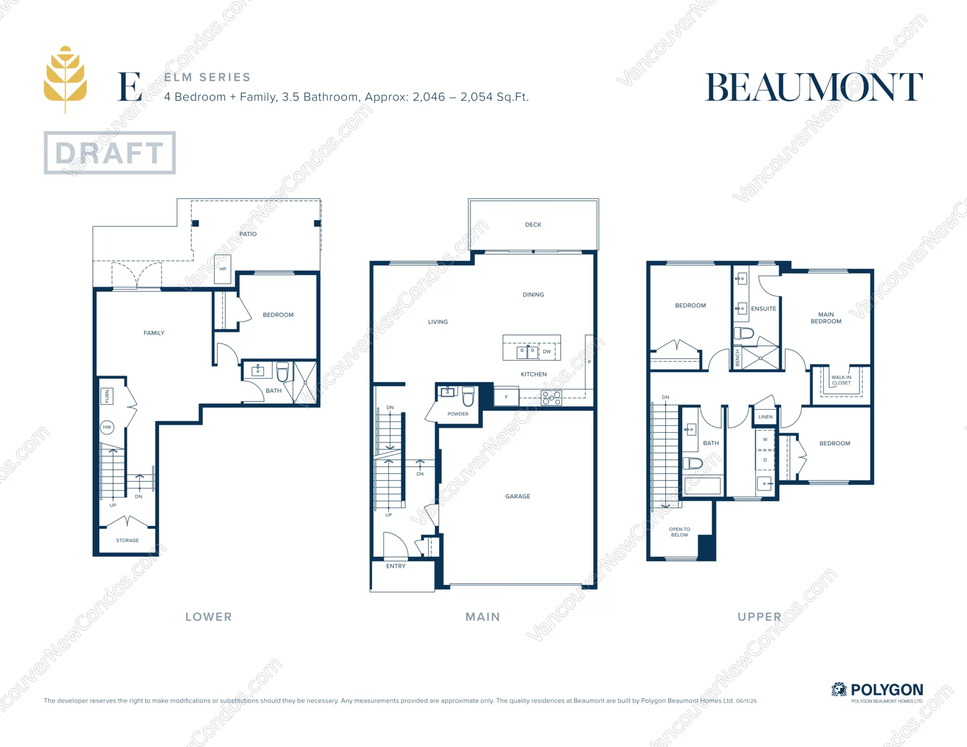 Beaumont by Polygon - Plan ELM-SERIES ( 4 Bedroom + Family, 3.5 Bathroom )